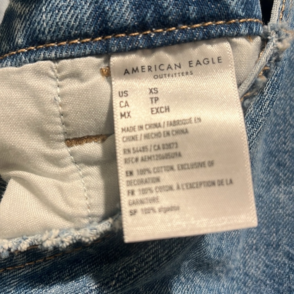 American Eagle 90s Boyfriend Overalls Women's XS Distressed Cotton Blue Denim - Picture 9 of 10